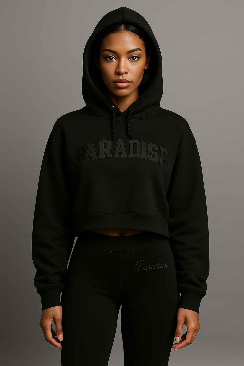 BLK ON BLK PARADISE CROP HOODIE